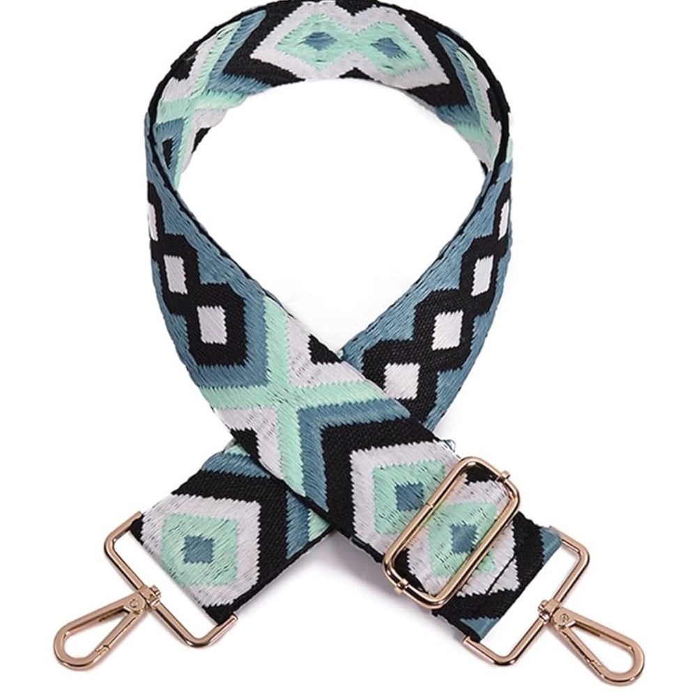 Stylish Geometric Bag Strap in Black, Blue, and White
